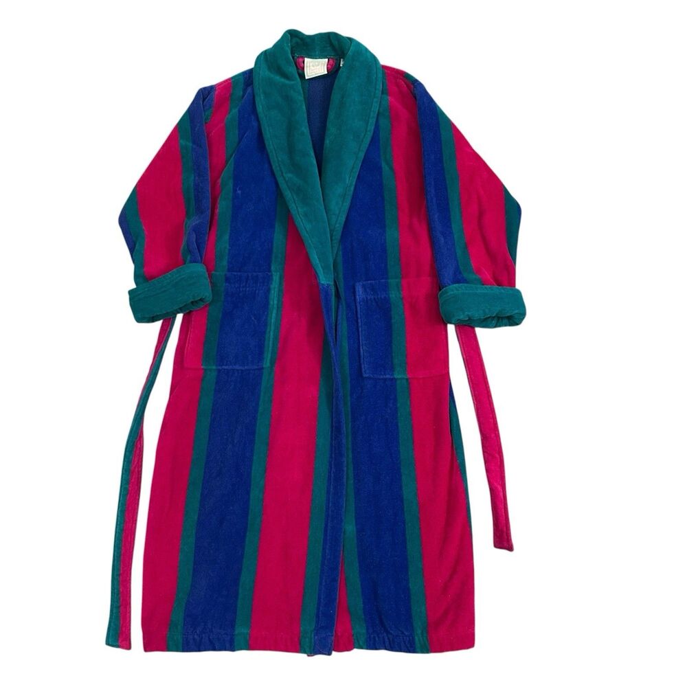 Vintage 90s TJ Lawford Turkish Cotton Robe Women’s M Striped Color Block Heavy